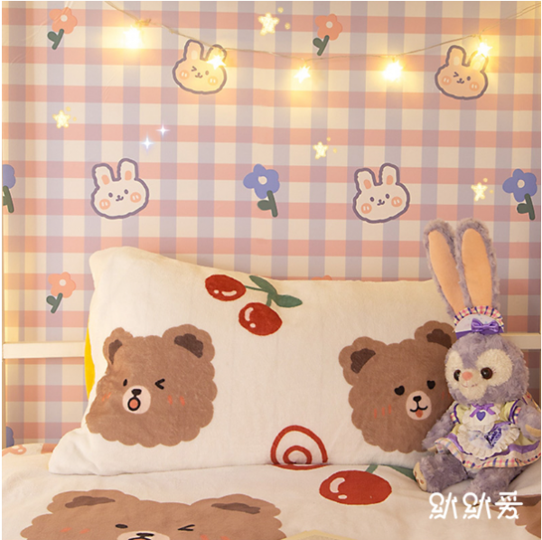 Plaid bear children room wallpaper